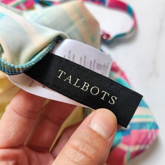 Talbots Pink Teal Geometric One-Piece Swimsuit Bathing Suit Slimming Size 12 - Picture 7 of 9